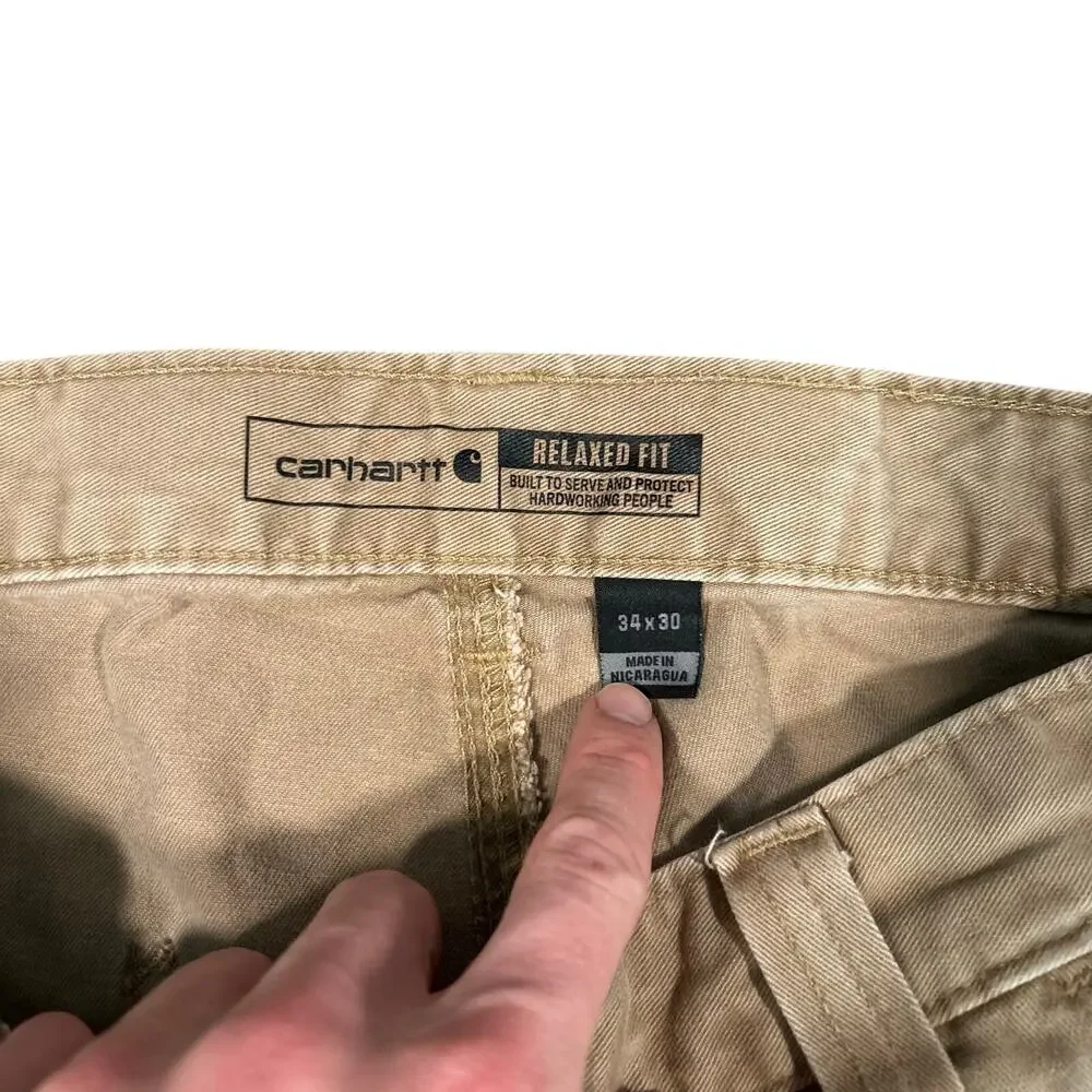 Carhartt Tan Pants 34x30 Distressed Faded Work Pants Khaki Beige Workwear